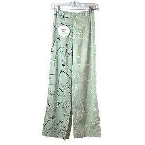 Princess Polly Face It Pants Womens Size 0 Green Multicolor NWT Runs Small